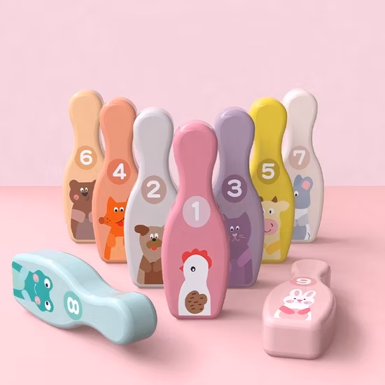 Kinder Holz Cartoon Tier Bowling Sportspielzeug Outdoor Freizeit Tischspiel